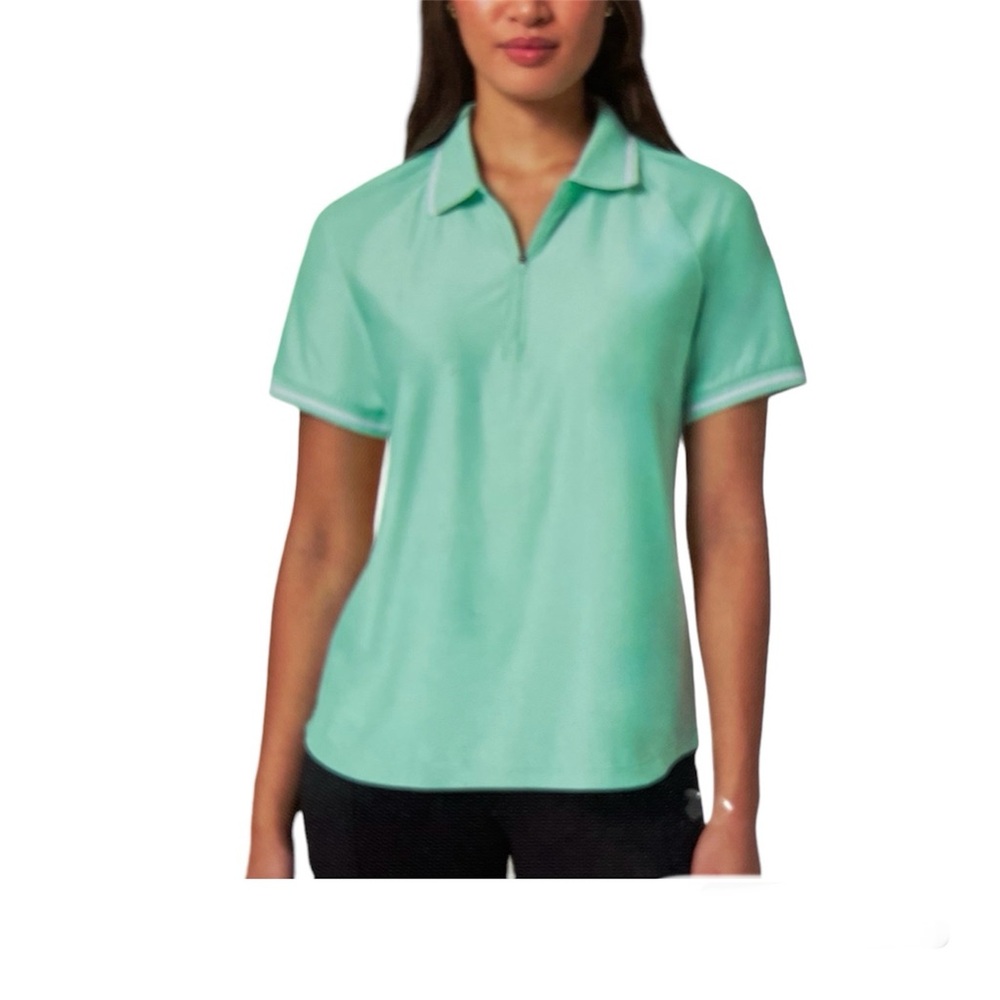 Mondetta Ladies Active Collared 1/4 Zip Short Sleeve Polo Shirt Size S Green